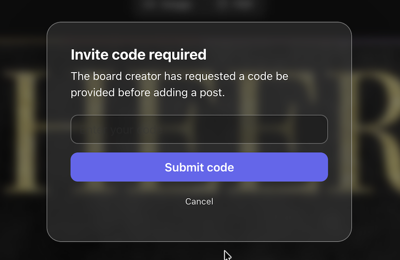 Post with code and invite-only contribution settings, second panel
