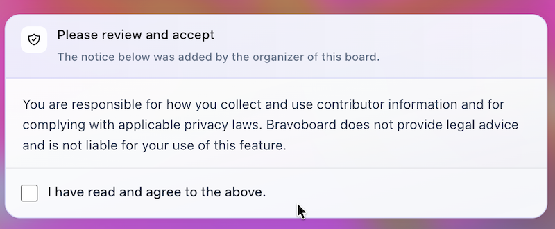 Contributor opt-in notice and acknowledgement settings, second panel