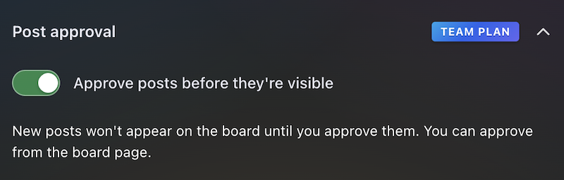 Post approval settings, first panel