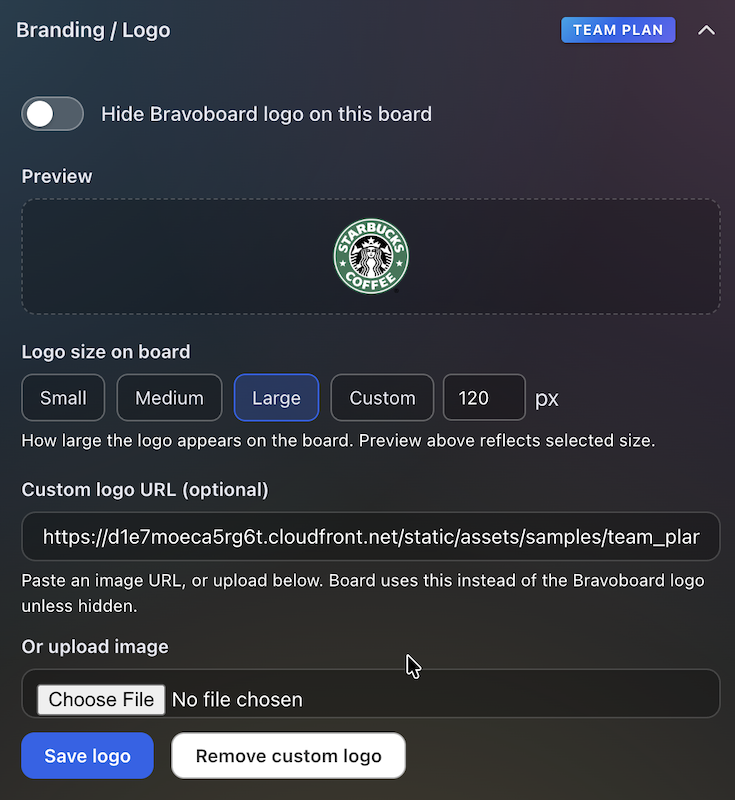 Placeholder screenshot of branding and logo settings